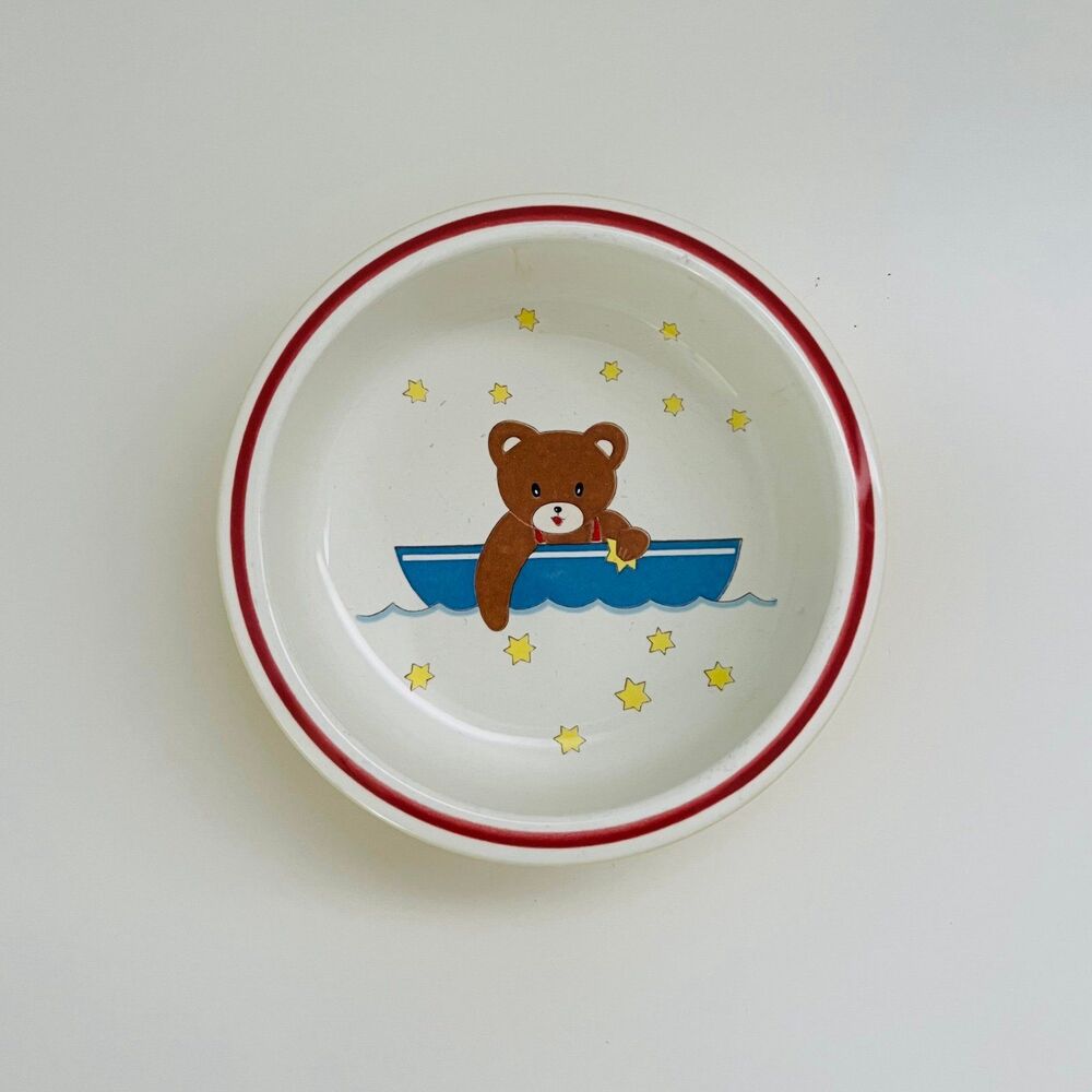 MIKASA CC002 Catch A Star Brown Teddy Bear Blue Boat Red Trim Child's Bowl